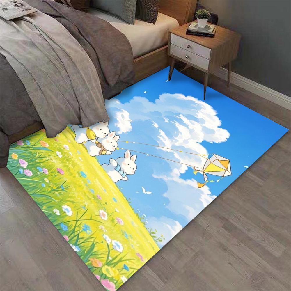 Warm and Healing Cartoon Rabbit Print Carpet for Home Living Room Bedroom Sofa Doormat Decor Large Area Rug Non-slip Floor Mat