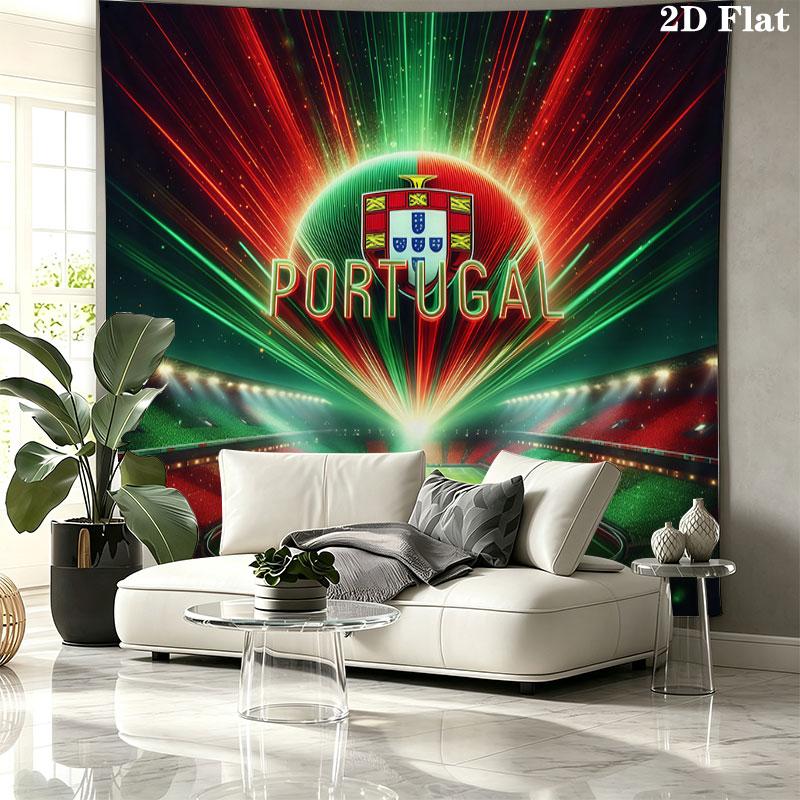 Portugal National Football Team Wall Tapestry Aesthetic Wall Hanging Printed Fabric Blanket Decorative Tapestries for Bedroom Living Room Home Decor