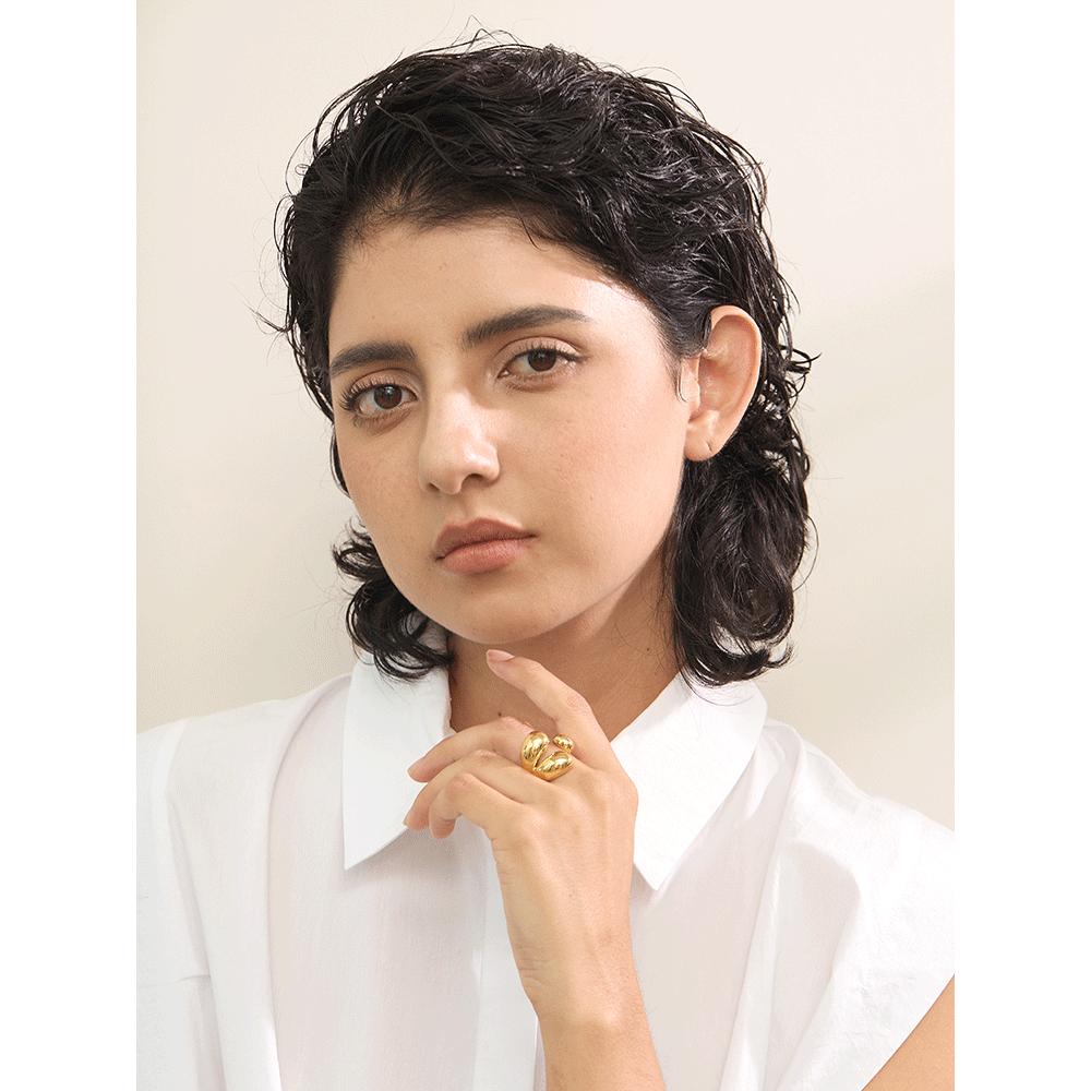 Yhpup Distinctive Unique Metal Geometric Golden Ring Chic Stainless Steel Charm Stylish High Quality Jewelry Bijoux New