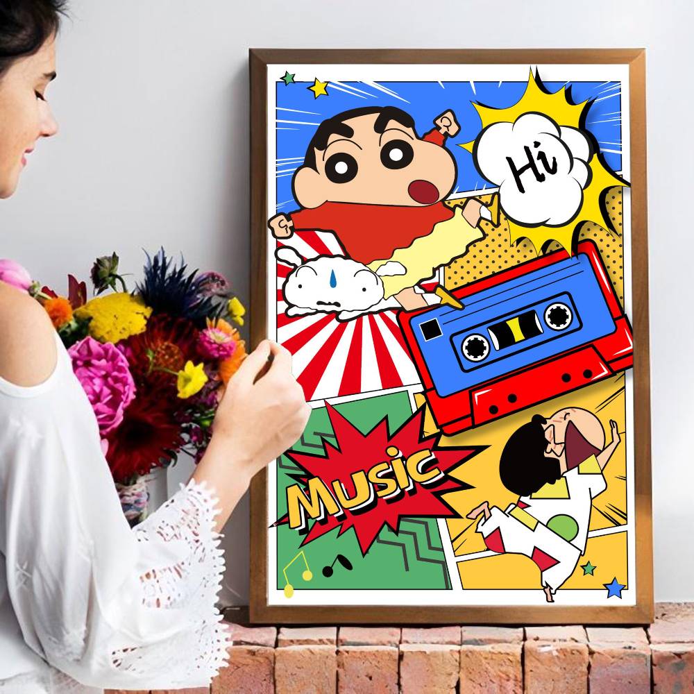 Anime C-Crayon Shin-Chan Whitepaper Poster Waterproof Paper Sticker Coffee House Bar Aesthetic Art Wall Painting