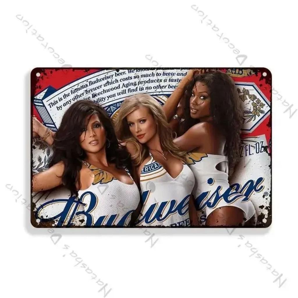 Budweiser Beer Metal Tin Sign 30x20cm, Vintage Advertising Wall Decor