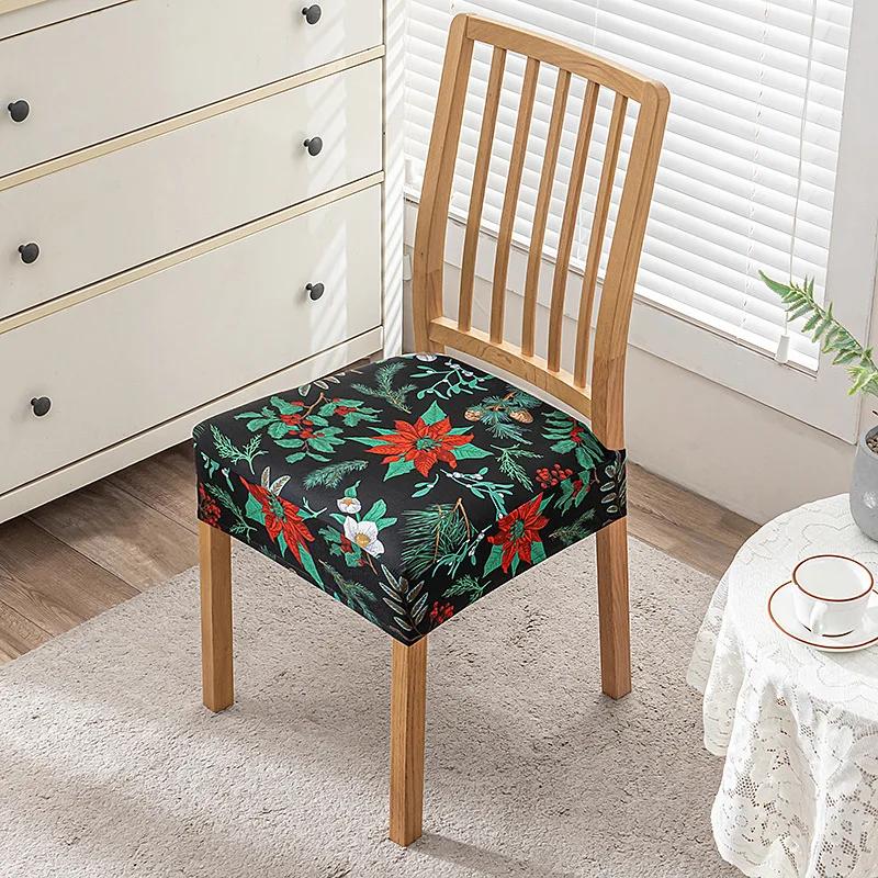 Flowers Print Chair Seat Covers Removable Washable Anti-Dust Stretch Spandex Dining Room Upholstered Chair Cushion Slipcover