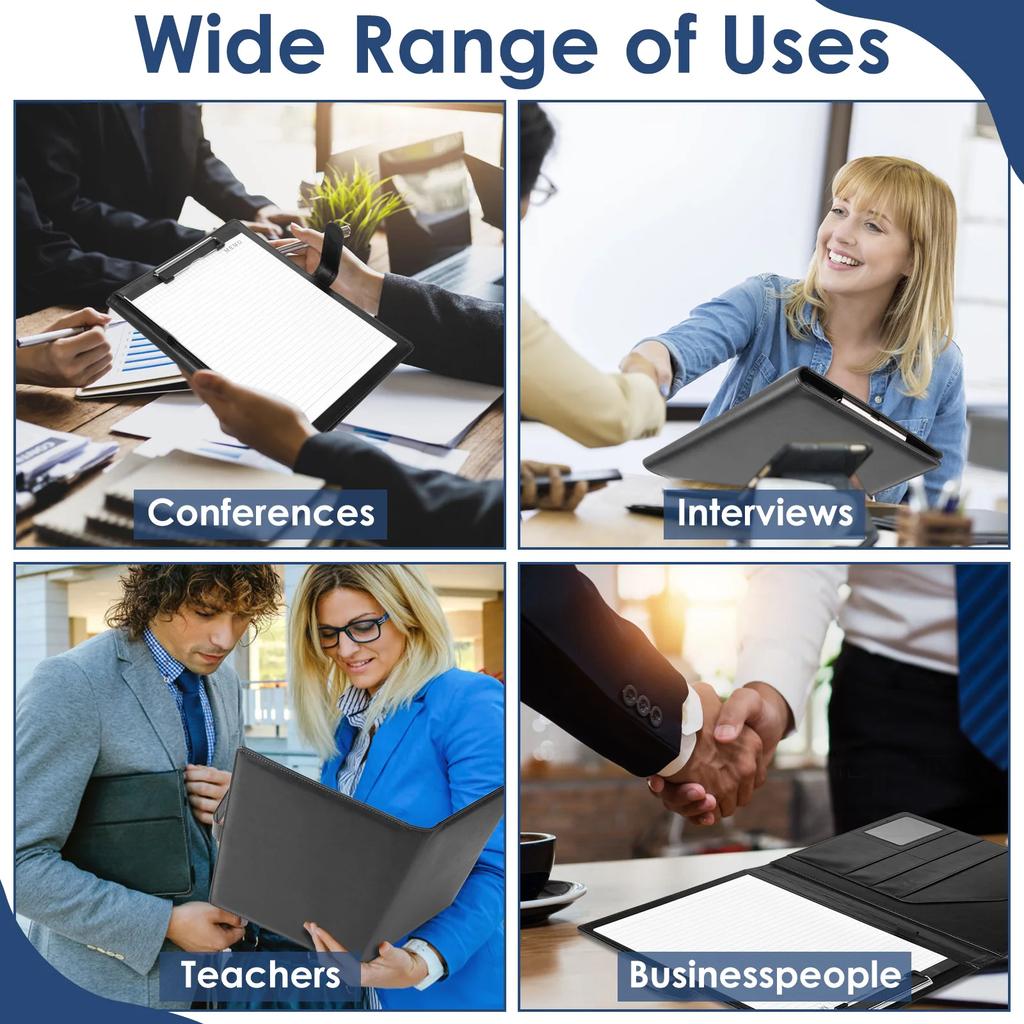 Professional Leather Portfolio Folder Binder Legal Pad Holder A4 Notepad Resume Writing Pad Conference Document File Organizer