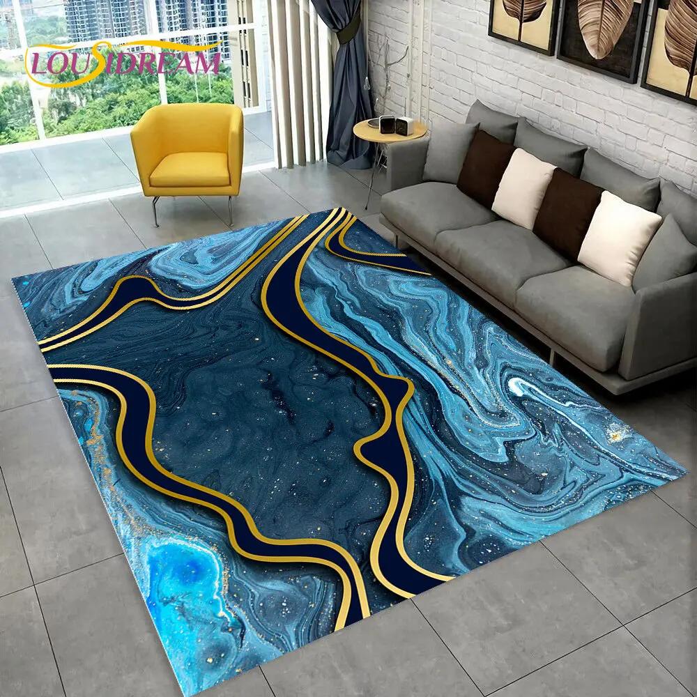 3D Colour Gold Nordic Marble Splendid Area Rug,Carpet for Home Living Room Bedroom Sofa Doormat Kitchen Decor,Non-slip Floor Mat