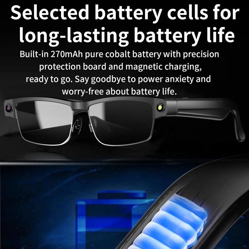 HD 800W Pixels AI Smart Glasses Photochromic Chat GPT Camera Bluetooth Call Voice Assistant Music Player Translation Semi-Rimless UV Protection Unisex