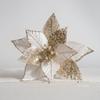 Velvet Fabric Artificial Poinsettia Flower Sequins Christmas Tree Magnolia  New Year Gift