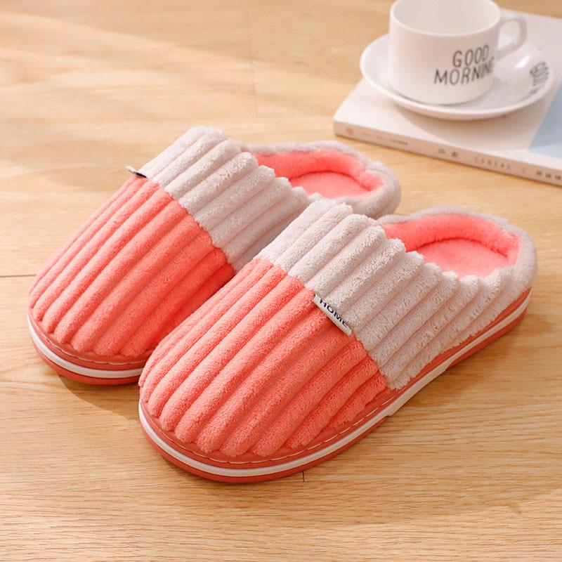 

Осень и зима домашние вельветовые двухцветные стеганые хлопковые тапочки для пар мужчин и женщин, домашние комнатные нескользящие хлопковые тапочки 40-41 розовый