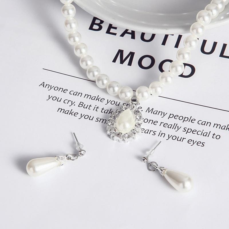 Jewelry Sets for Women Women Jewelry Bride Pearl Neck Necklace Set Earrings Pendant Necklace Hook Earrings Jewelry Set