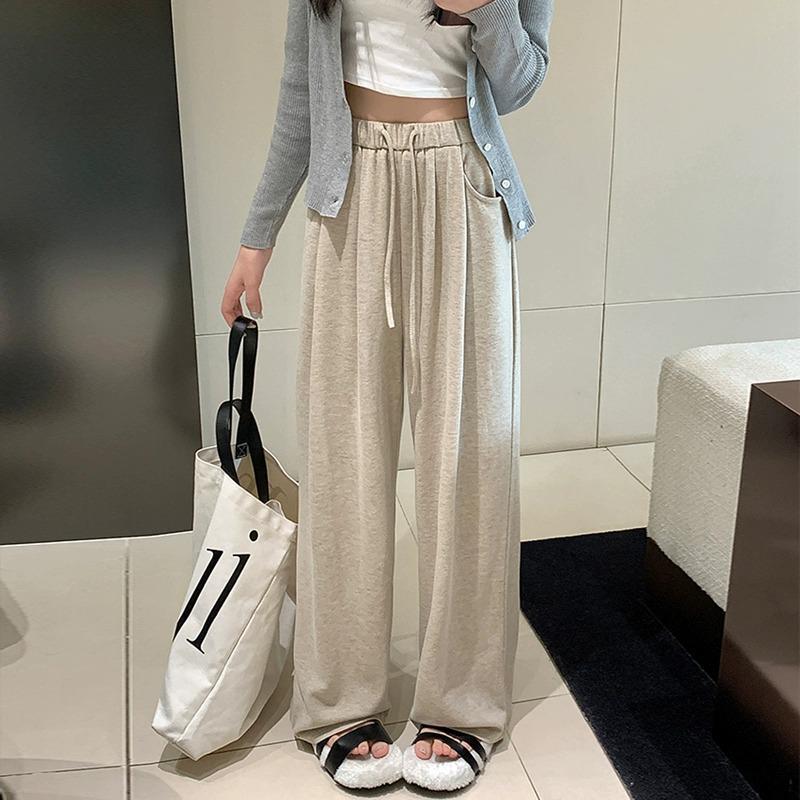 Petite High-Waisted Glutinous Rice Wide-Leg Pants - Casual Sporty Autumn Look