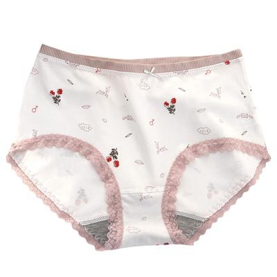 Verpackt sind 4 Stück reine Baumwoll-Damenunterwäsche mit niedlich bedruckter Taillenunterwäsche, Spitzenkante, nahtlose Unterwäsche aus reiner Baumwolle für Damen-Slips