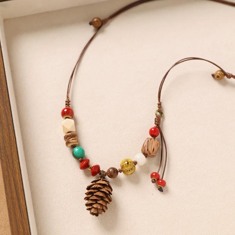 Colier original design plantă fruct ghindă împletită lanț lung literar pentru pulover accesorii pentru femei