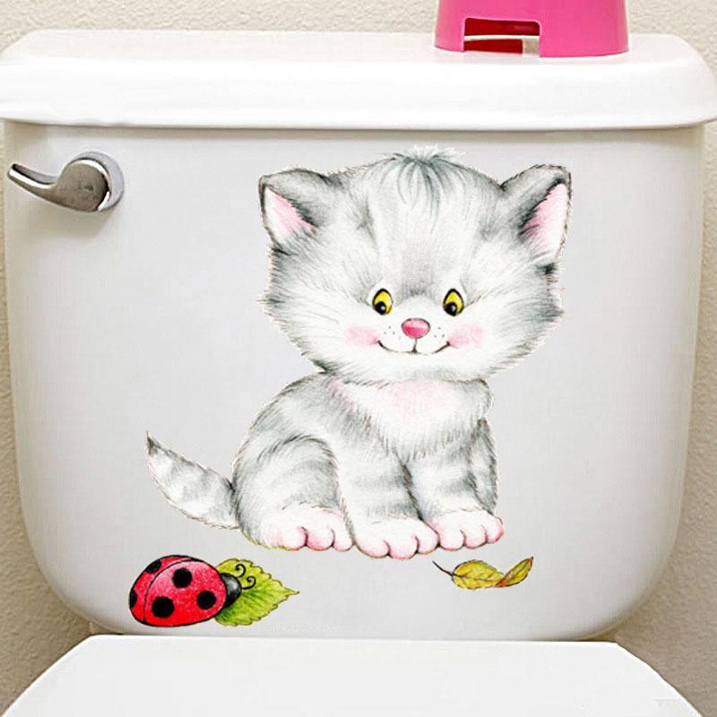 Removable Wall Stickers Mimic Real Cat Toilet Stickers Waterproof Self-adhesive Toilet Stickers Cute Cartoon Kitten Stickers