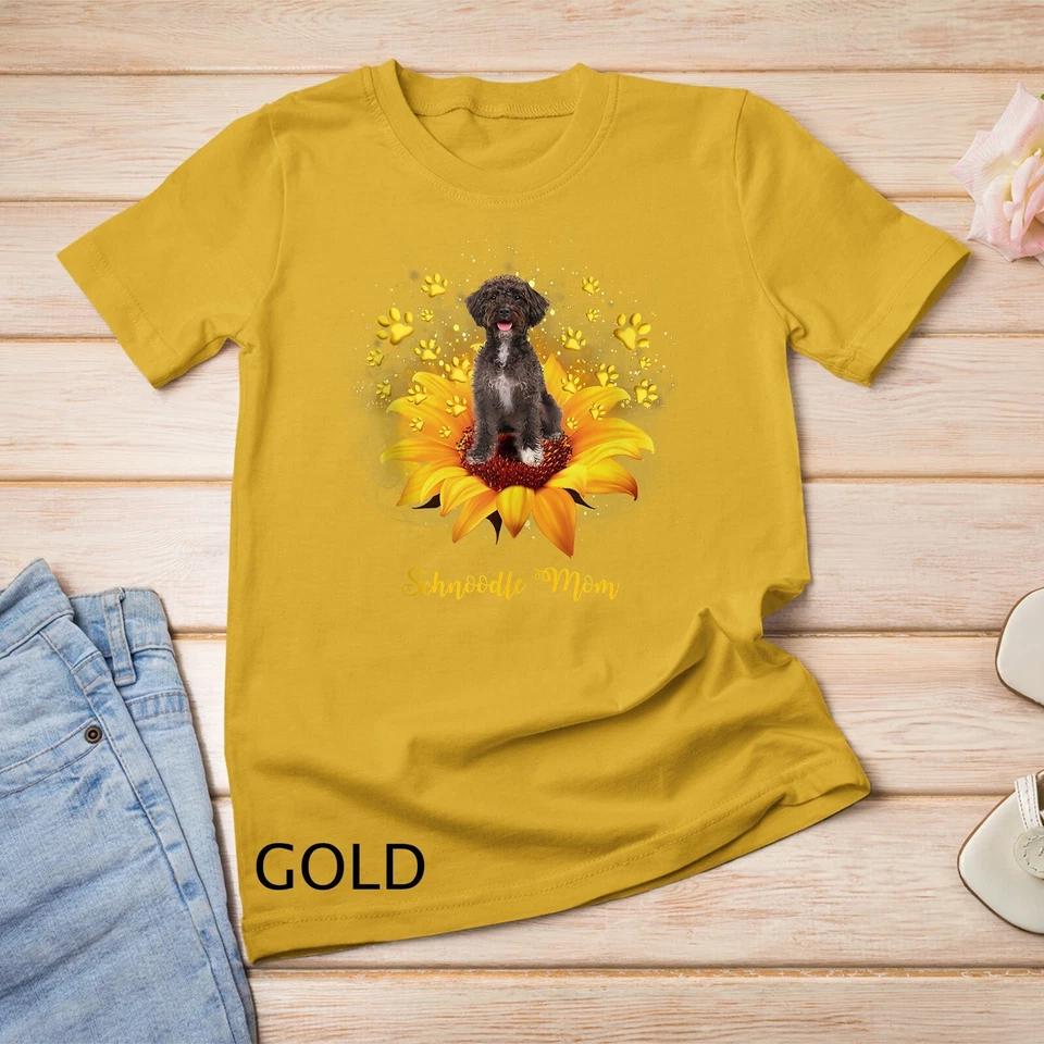 Schnoodle Mom Sunflower With Dog Paw Mother s Day Unisex T-shirt 3 2XL