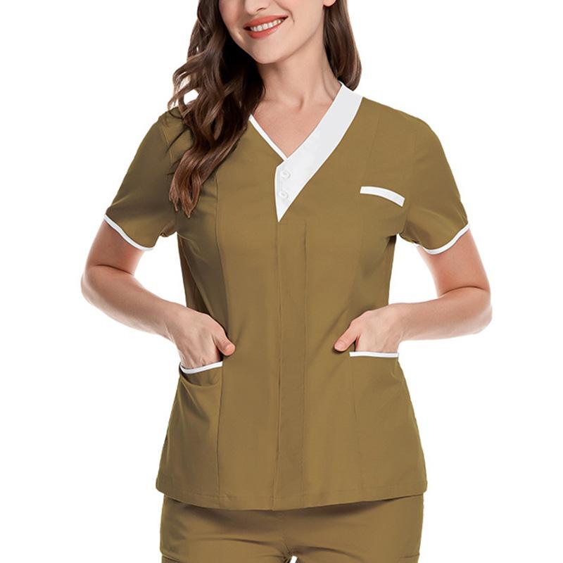 

1 шт., короткий рукав, облегающий крой, больница, стоматологическая клиника, женская униформа медсестры, топы, рабочая одежда, рабочая одежда хаки