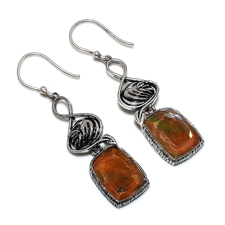 

Ювелирные серьги ручной работы из стерлингового серебра 925 пробы с натуральным драгоценным камнем унакитом 2,36 дюйма h9F00