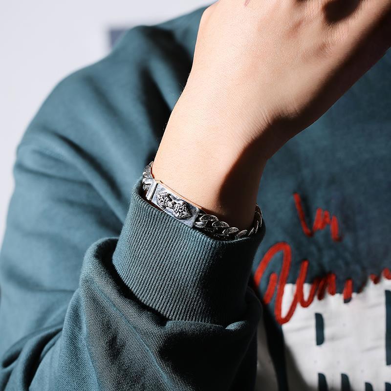 Preț de fabrică S925 Silver Vajry Pestle Brățară cubaneză 18 /20 /22cm Retro șase caractere Mantra Latch Lanț Trend Bărbați Bijuterii Cadou