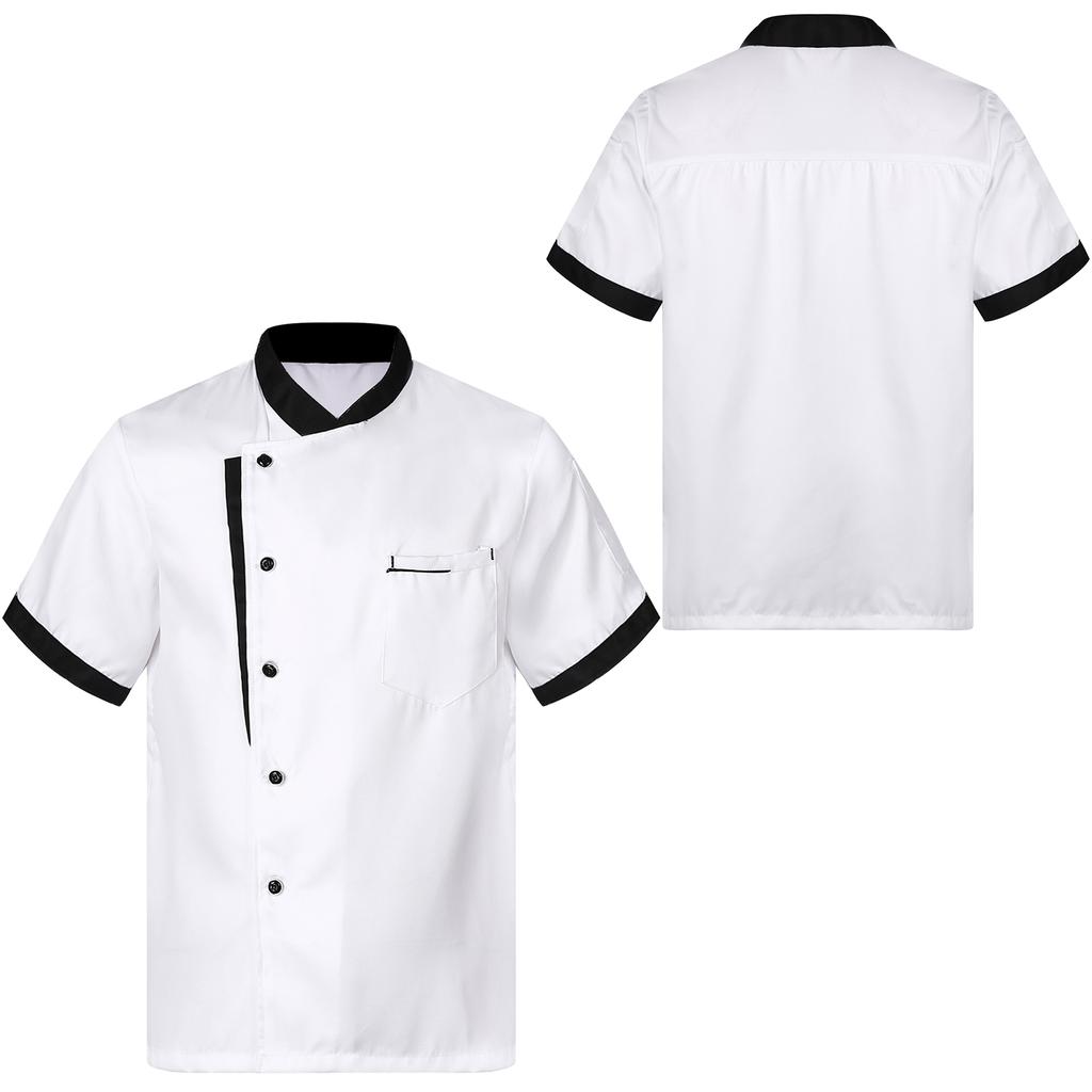 Mens Womens Unisex Short Sleeve Chef Coat Breathable Button Cook Jacket Bakery Canteen Restaurant Hotel Kitchen Uniform