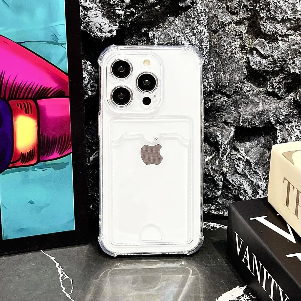 Card Holder Bag Transparent Case For iPhone 17 16 15 14 Plus 13 12 11 Pro Max Slot Wallet Back Cover For iPhone Shockproof Case