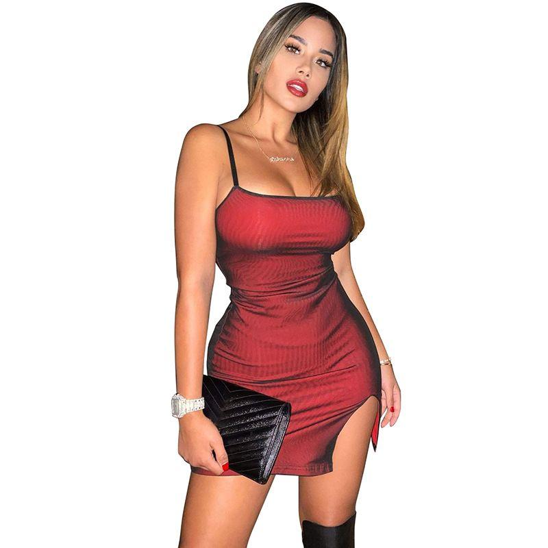 Slim Slim Slim Fit Split Dress Strap off-Neck Slim-Fit Slit Hip-Wrapped Dress