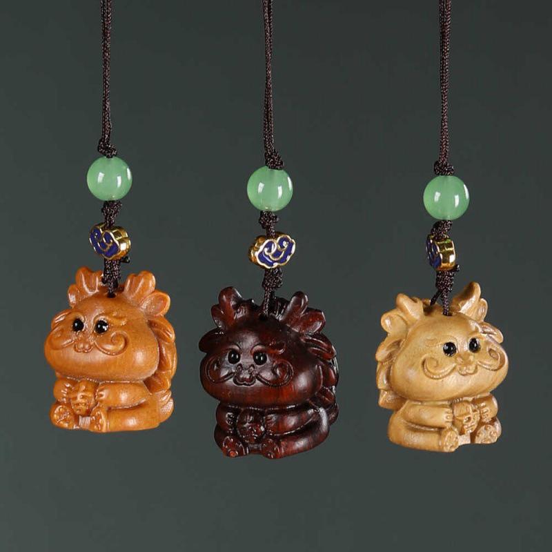 Sandalwood Zodiac Dragon Keychain Pendant for Men & Women - Year of the Dragon Ornament