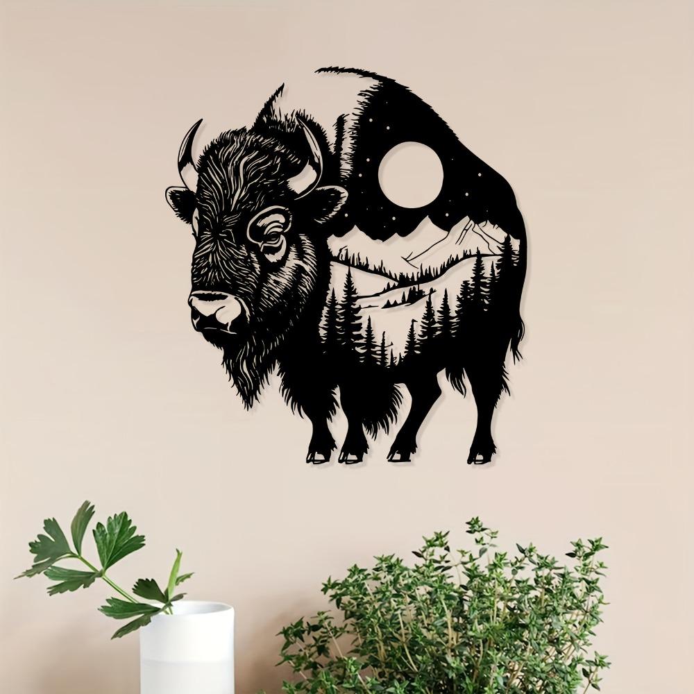Metal Wall Art Bison Silhouette, Wild Animal Mural Decor, Christmas Gift for Wildlife Fans, New Year Present, 1 pc