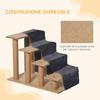Portable 4-Step Dog Ladder, Removable Velvet Fabric and Wood, 60x35x44 cm, Dark Grey