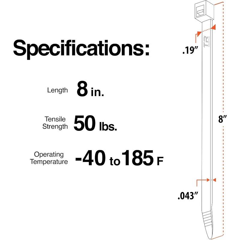 100 PCS Nylon Cable Ties Industrial Multipurpose Cable Ties, 8 Inches