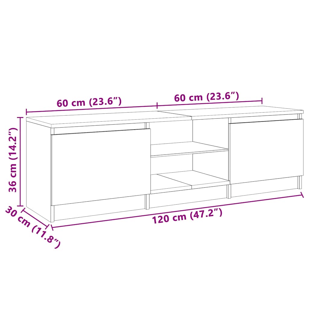 TV Stand with LED Lights Gray Sonoma 120 x 30 x 36 cm