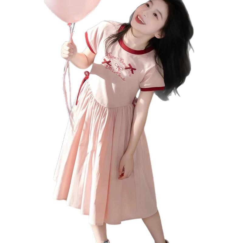 Girls Dress 2026 Kids A-Line Short Sleeve Letter Print Princess