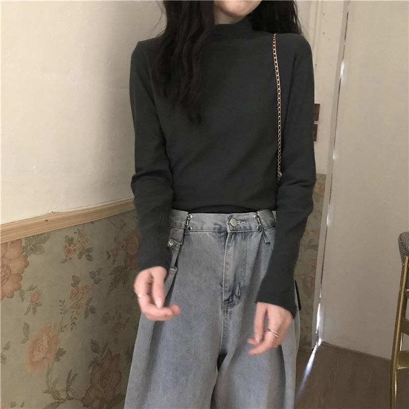 Autumn Long Sleeved T-shirt Women's Half High Neck Inner Top