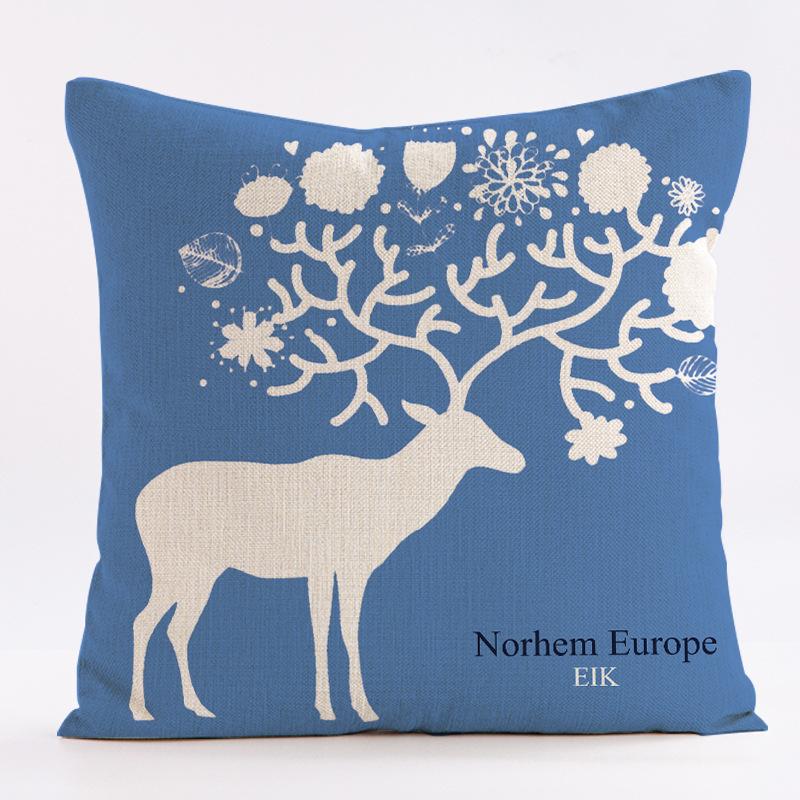 Christmas Blue Moose Throw Pillow Cover With Short Plush Print For Living Room Sofa Decoration Cushion Cover Pillow Covers