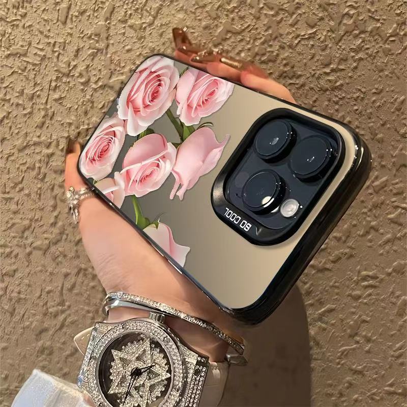 Pink rose flower case suitable for Apple 15 Pro Max, iPhone 16, beautiful 1413, fresh and simple 17