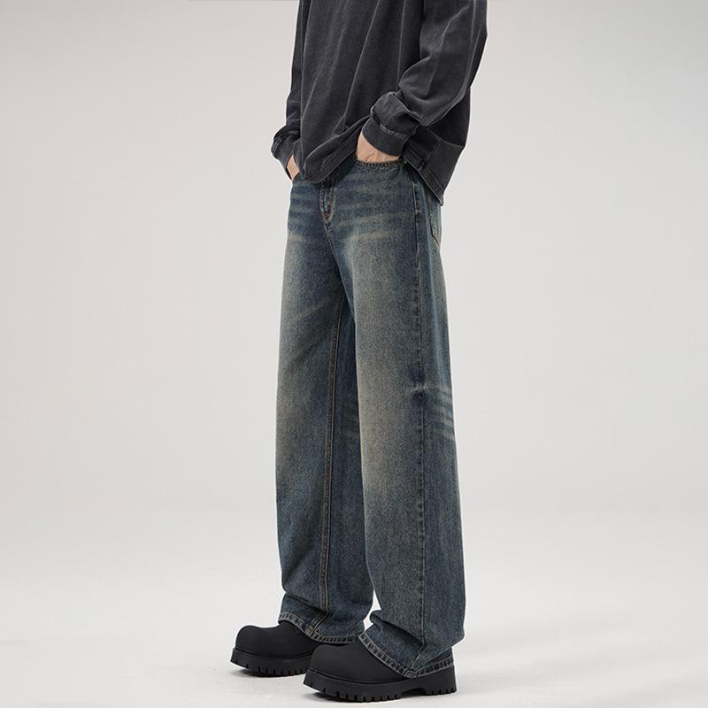 

LKTM Джинсы унисекс вареные тай-дай светло-голубые прямого кроя: Универсальные повседневные брюки в стиле стритвир XL for 67.5-75 kg