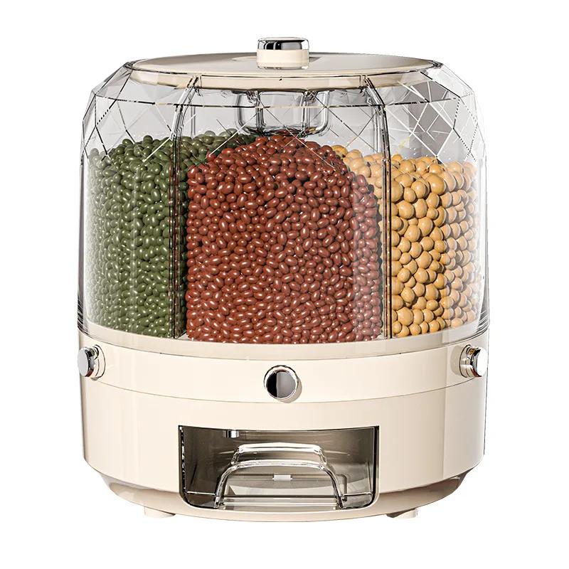 Rice Dispenser 360 Degree Rotating Sealed Dry Cereal Grain Bucket Dispenser Moisture-proof Kitchen Storage Box Food Container