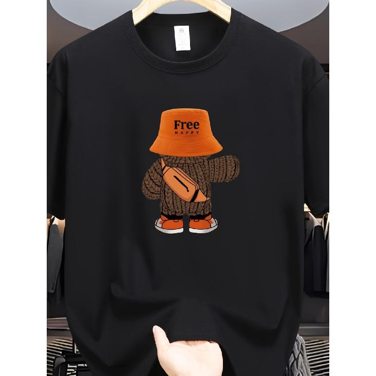 Cartoon Pattern Printed T-shirt, Men S Casual Short Sleeved Round Neck T-shirt S чёрный