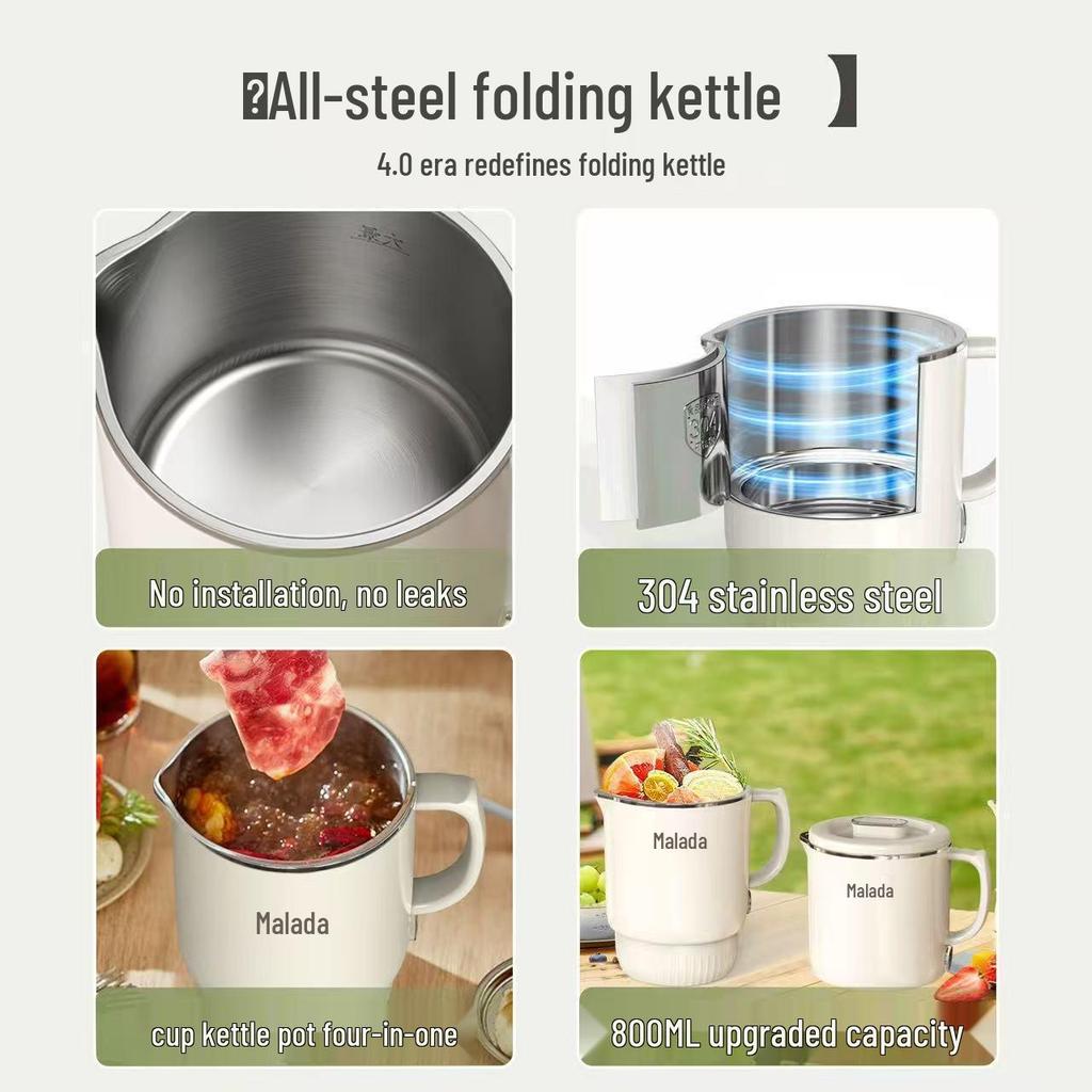 Wanlida Portable Foldable Stainless Steel Electric Travel Kettle 