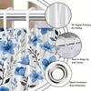 1Pc Blue-Grey Botanical Patterned Shower Curtain, Polyester Fabric, Machine Washable, Suitable For Bathroom Dcor.