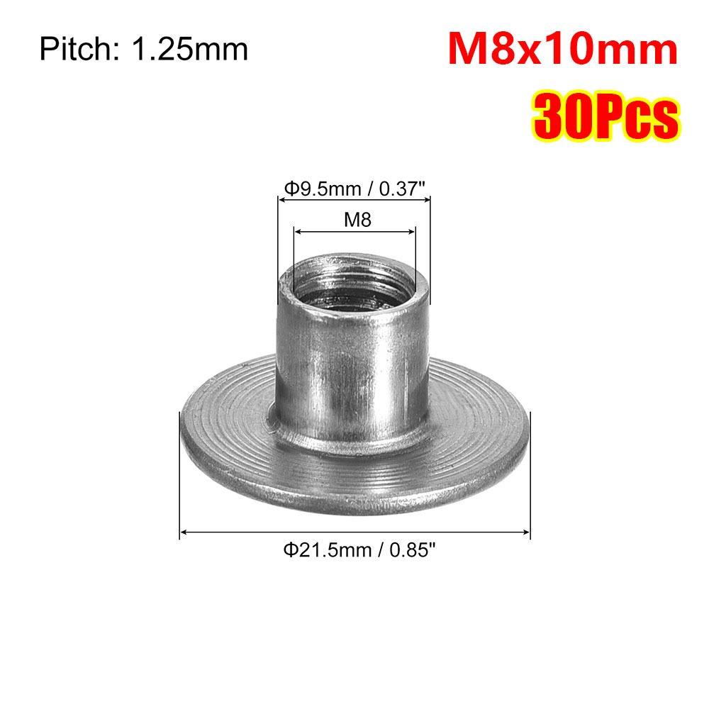 30Pcs Round Base Tee Nut M6 M8 Mounting Hardware Fastener  for Furniture Sheet Metal Woodworking