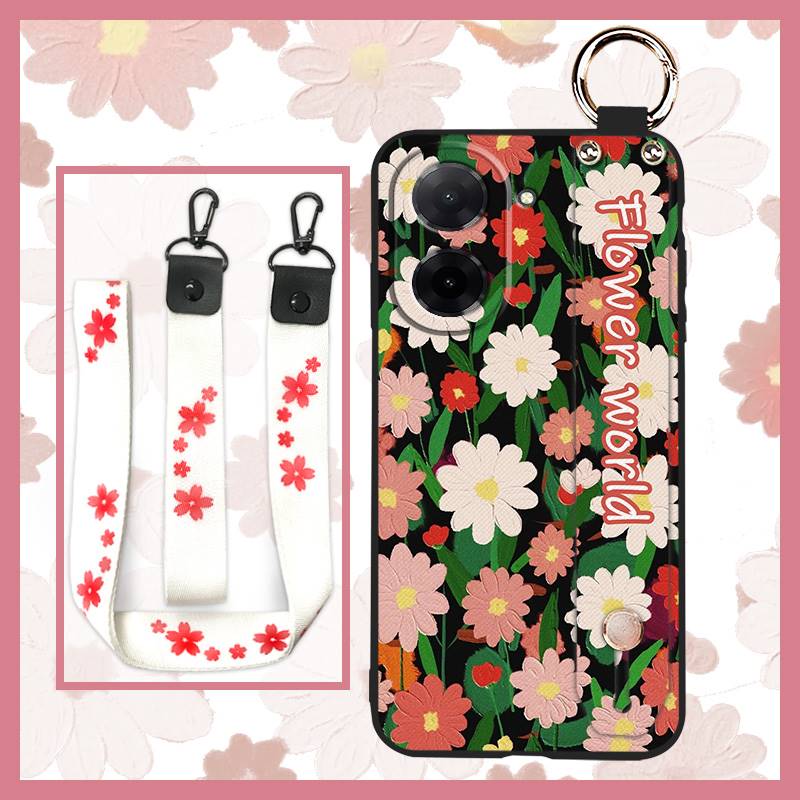 Anti-knock Flower Phone Case For Redmi A5 4G/Xiaomi Poco C71 4G Anti-dust Wrist Strap Kickstand Wristband Back Cover