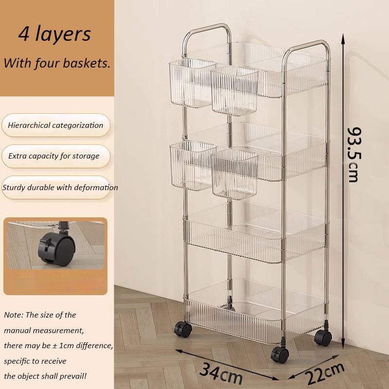 UNTIOR Transparent acrylic trolley cosmetics bedroom living room snack storage shelf bathroom mobile home shelfstorage shelf
