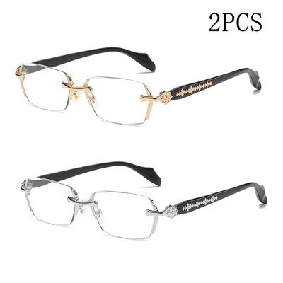 2PCS New Anti Blue Light Frameless Cutting Edge Metal High-definition Reading And Eye Protection Presbyopia Glasses 2273