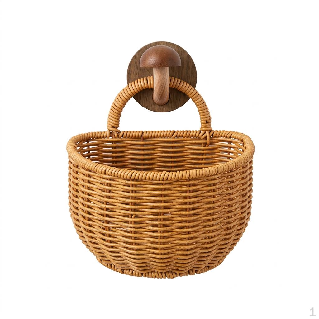Retro Imitation Rattan Wall Basket, Japanese Hanging Storage Woven Basket for Makeup,
