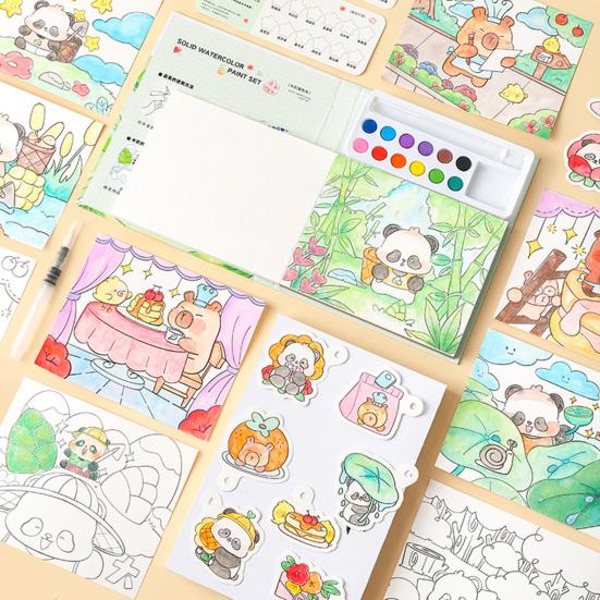 Aquarellmalbuch für Kinder mit vorgedruckten Pigmenten, kleckerfreier DIY-Malblock, pädagogische Kunstaktivität