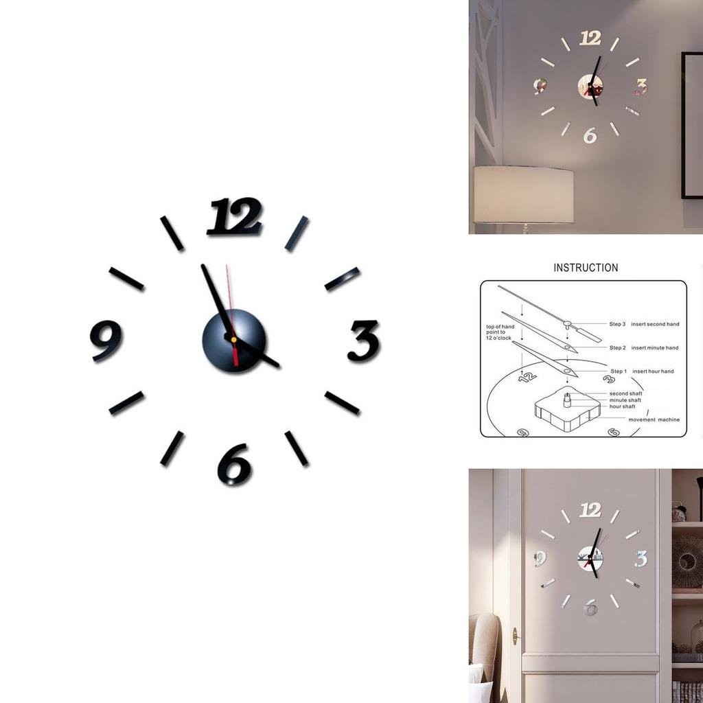 Adesivo de Parede Relógio Analógico 3D Espelhado de Qualidade Premium Faça Você Mesmo com Números Grandes para Decoração de Casa e Escritório