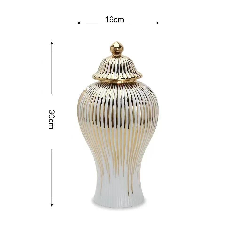 Ceramic Plated Gold Striped Vase Universal Storage Jar Desktop Ornament General Jar Hotel Home Dried Flower Vase Ginger Jar Gift