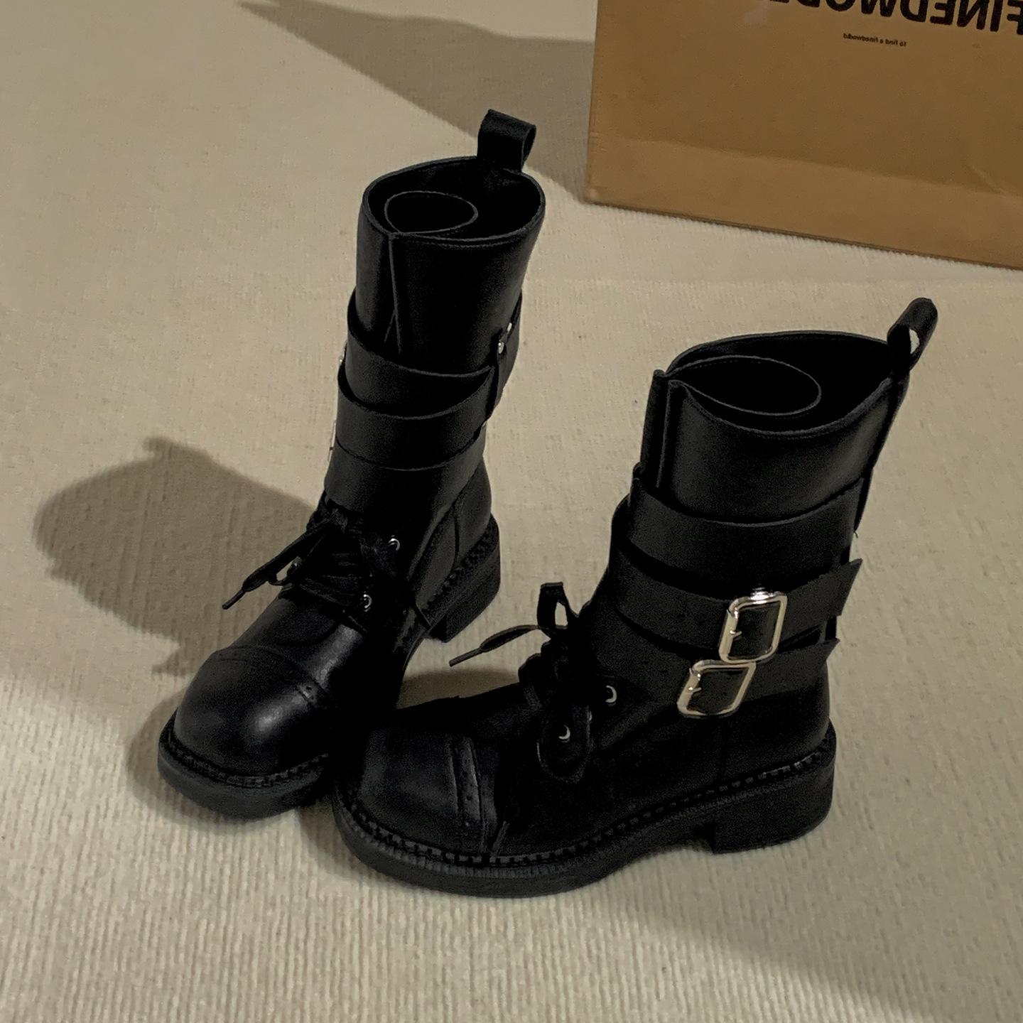 

Queen Fan Black British Style Thick Heel Height Increase Martin Boots Women s 2025 New Autumn Popular Retro Short Boots 35 чёрный