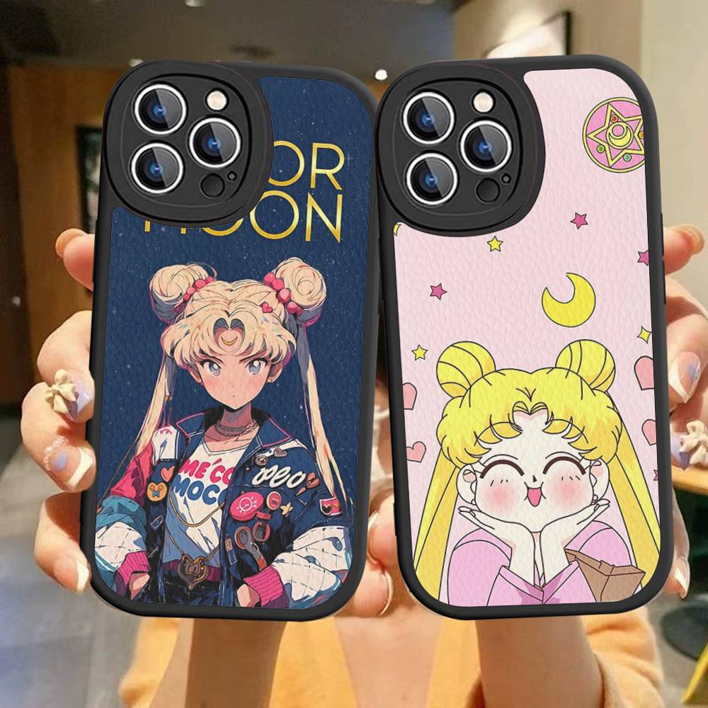 S-Sailors Anime Moon Phone Case For IPhone 16 15 14 13 12 11 Pro Max Plus 16E Soft Leather Cover