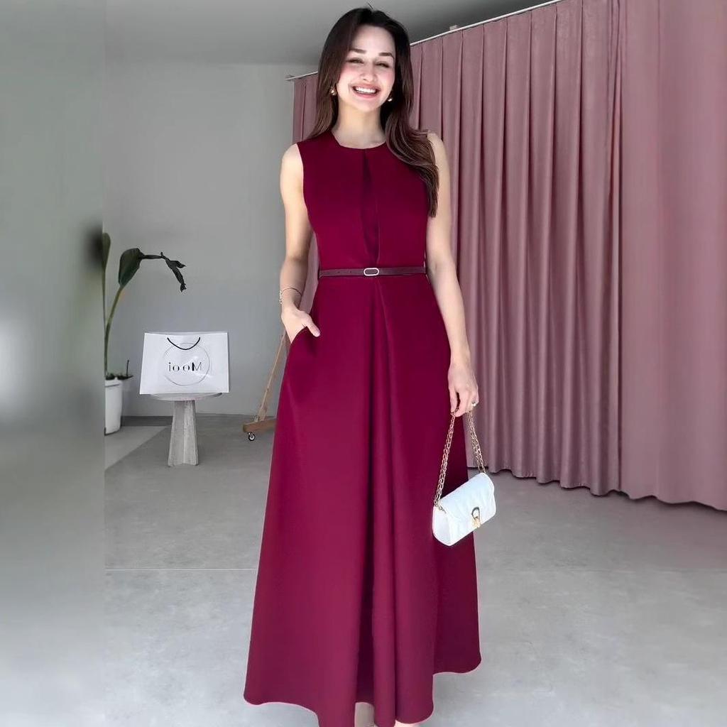 Robe sans manches pour femme, couleur unie, col rond, avec poches - Collection Été 2025