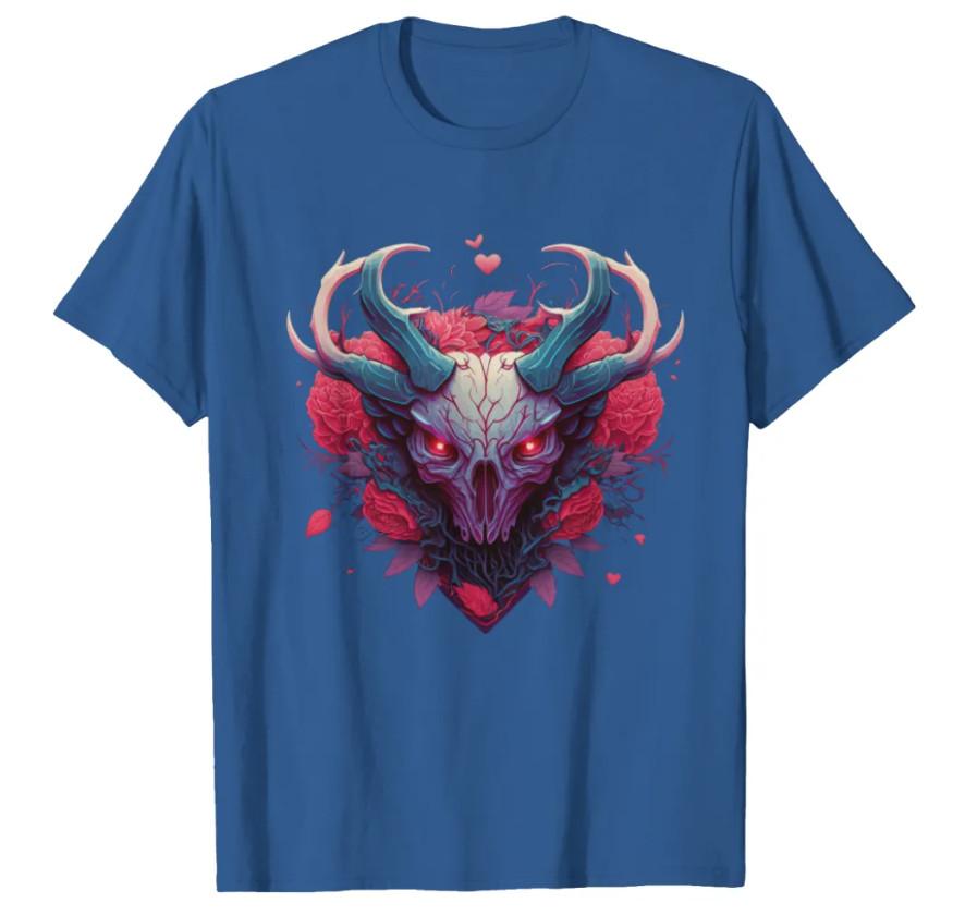 Skull Krampus in Valentine Style with Roses Uniquee and Devilish Illustration T- S разноцветный