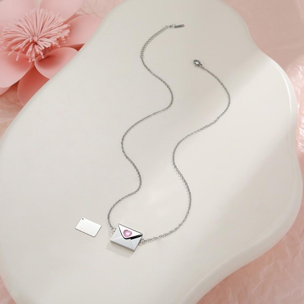 Heart Envelope Necklace Openable Lovers Choker Engravable Pendant Sweater Chain  Girls